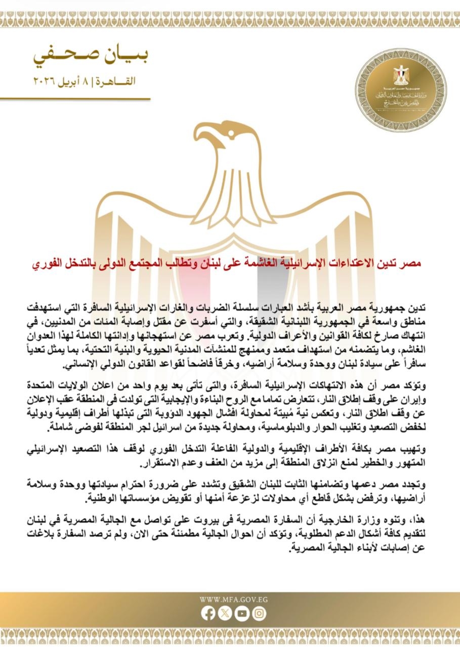 مصر تدين الغارات الإسرائيلية على لبنان